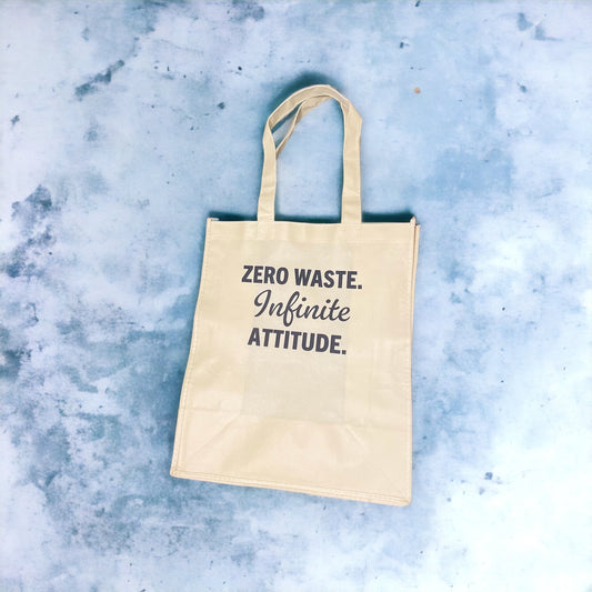 Fun Reusable Grocery Tote ”Zero Waste. Infinite Attitude.”